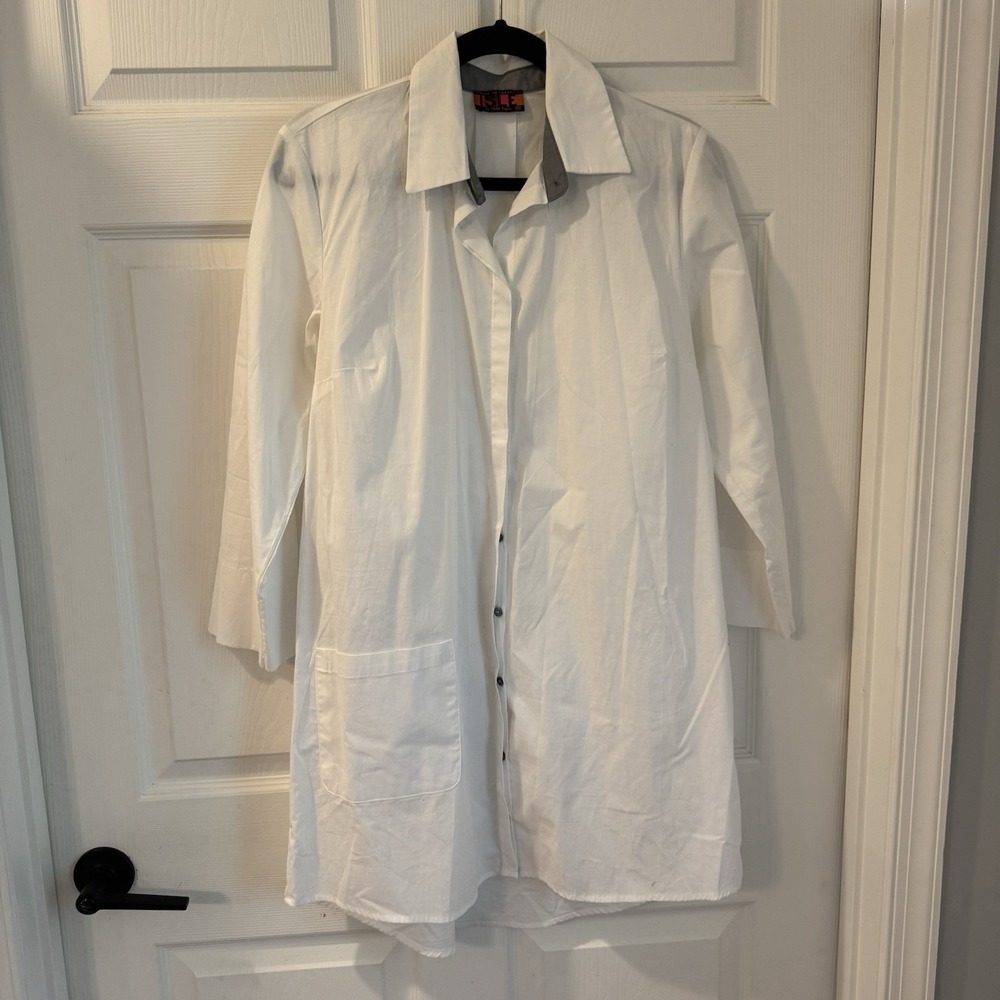 ISLE‎ By Melis Kagan Long Sleeve Shirt Dress Women Button Down Lab Coat Sz M